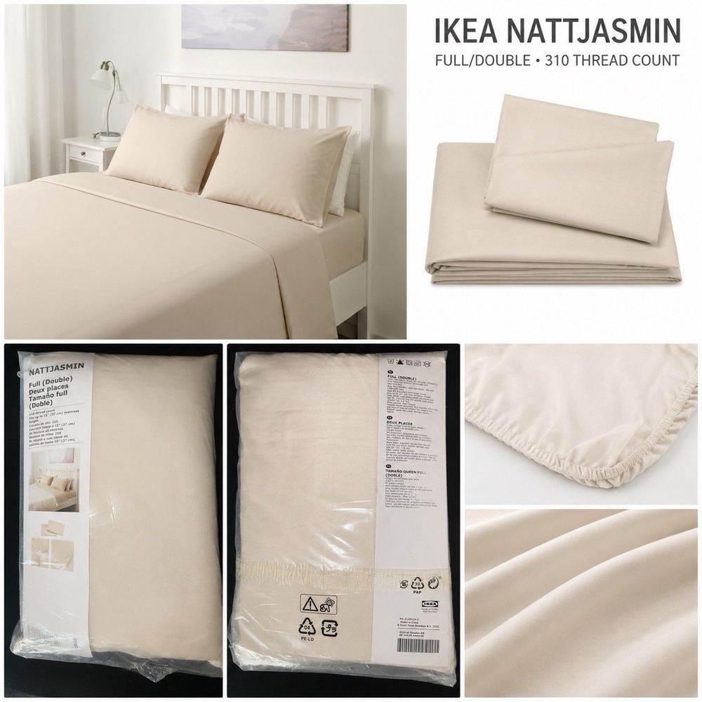 IKEA NATTJASMIN Full Double Sheet Set Light Beige 310 Thread Count NEW
